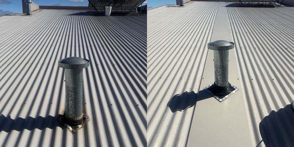 Roof penetration repair before and after